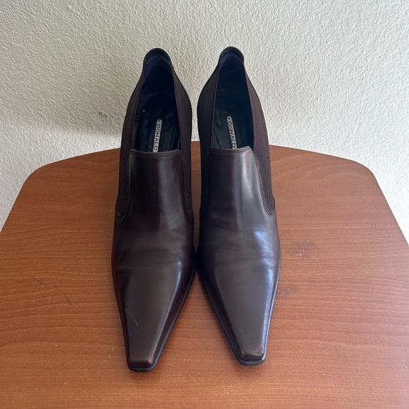 Donald J. Pliner Medea Heel Ankle Boots Brown Black Size 7.5 Leather Fabric Side - Picture 4 of 11